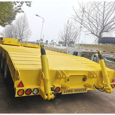 CIMC HUAJUN 3 Achse Niedrigbett Semi-Anhänger Lkw Anhänger Ausrüstung Transport Hydraulisches Heben Niedrigjungen Anhänger Fuwa Achse Schwerlast