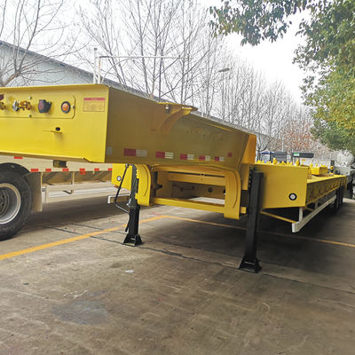 CIMC HUAJUN 3 Achse Niedrigbett Semi-Anhänger Lkw Anhänger Ausrüstung Transport Hydraulisches Heben Niedrigjungen Anhänger Fuwa Achse Schwerlast