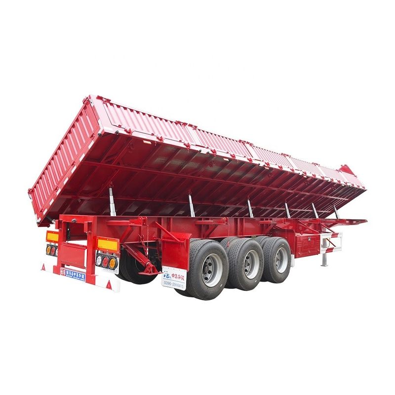 Dreiachssige Doppelseiten-Dump Tipper Semi-Trailer 600 mm Wandplattenhöhe 12R22.5 Reifen