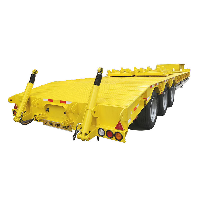 CIMC HUAJUN 3 Achse Niedrigbett Semi-Anhänger Lkw Anhänger Ausrüstung Transport Hydraulisches Heben Niedrigjungen Anhänger Fuwa Achse Schwerlast